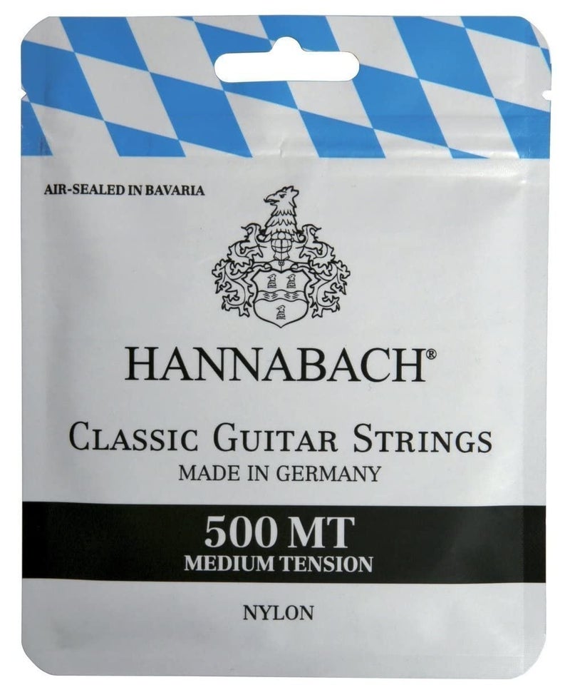 Hannabach حبال هاناباخ 500MT لآلة الجيتار الكلاسيكية مجموعة توتر متوسط، أوتار الجهير: نايلون، الجهير: نواة نايلون مغطاة بسلك نحاسي مفضض - Image 1